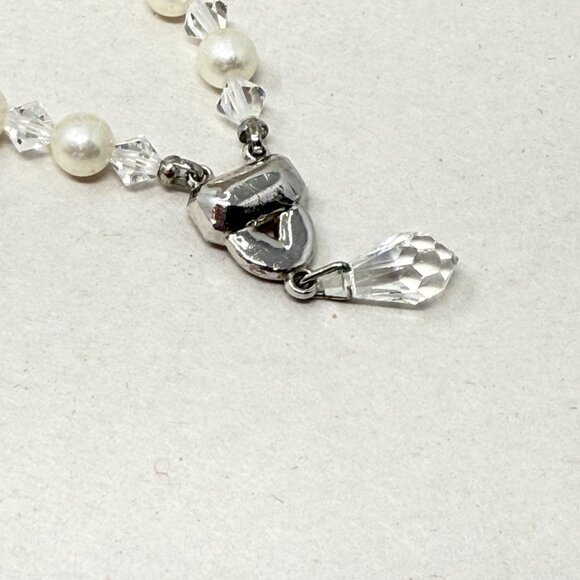 Vintage Faceted Crystal Bead Necklace‎ Faux Pearl Silver-Tone Classic Elegant - Picture 6 of 8